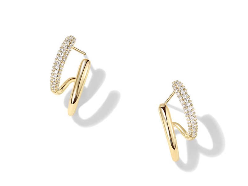 925 Sterling Silver Double Open Circles Gold plated Hoop Earrings -01 (1)