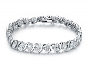 Rhodium plated Cubic Zirconia Marquise Tennis Armband