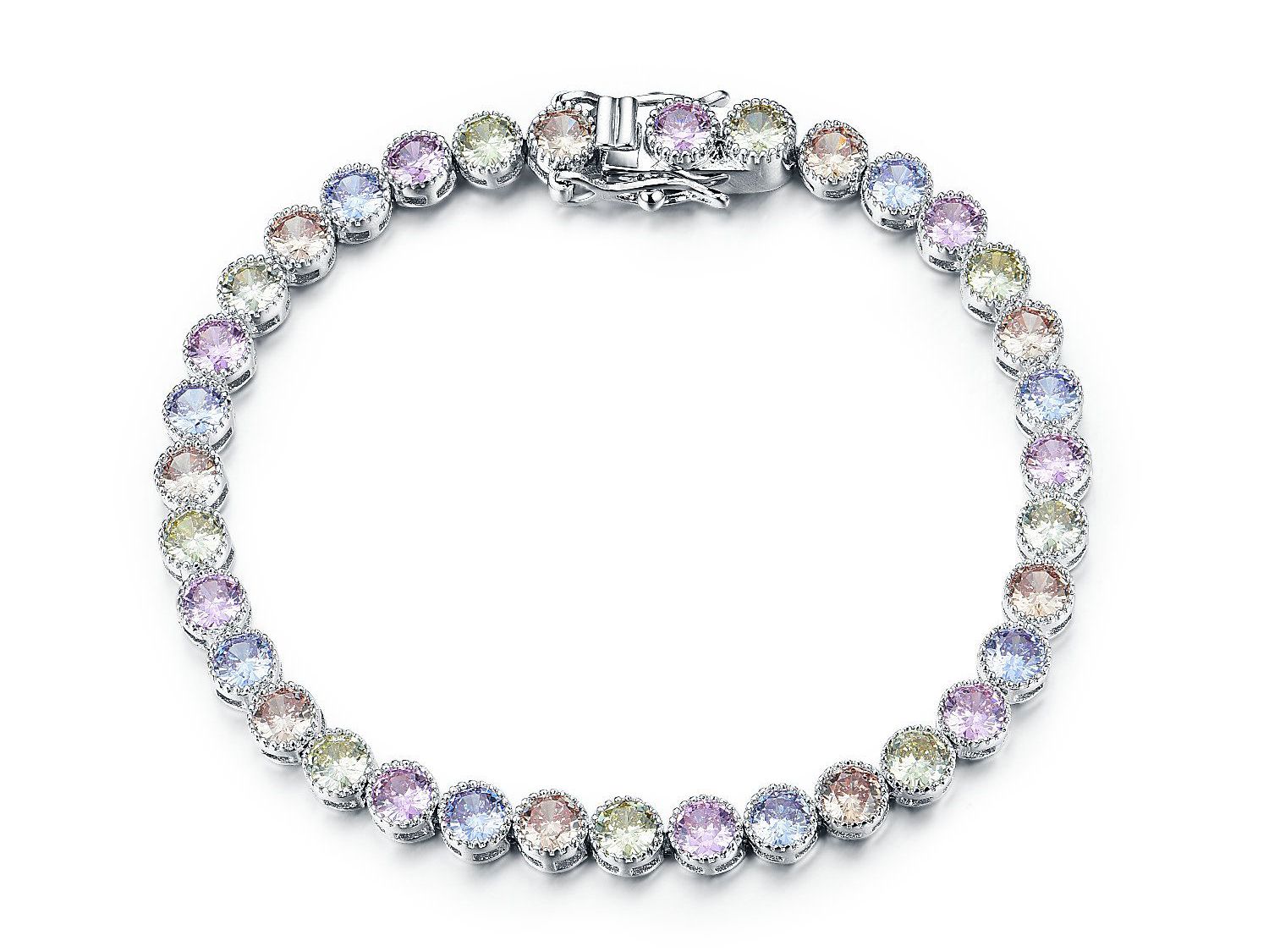 Bracciale tennis con castone multicolore in zirconi cubici da 4 mm