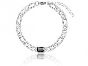 Women’s Sterling Silver Simple Figaro Link & Emerald Chain Bracelet