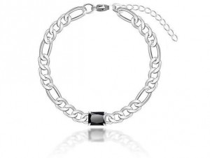 Bracelet pour femme en argent sterling à maillons figaro simples et chaîne émeraude