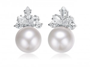Eshine-Perlen-Marquise-Ohrringe aus Sterlingsilber mit weißen und vergoldeten Zirkonia-Steinen