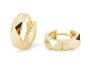 Anting Huggie Hoop Segi Emas 14K, Anting Hoop 15mm, Anting Geometris Unik, Anting Berkilau, Anting Huggie Berkilau, Hoop Mungil