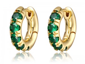 Pendientes Huggie de color verde esmeralda chapados en oro de 14 quilates para mujeres y niñas, regalos de joyería