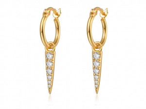 Eshine 18K Gold plated Cubic Zirconia Pave Mini Spike Charm Hoop Earrings