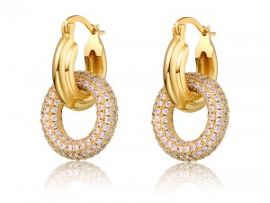 Anting Lingkaran Lingkaran Ganda 14K kanthi AAA Cubiz Zirconia