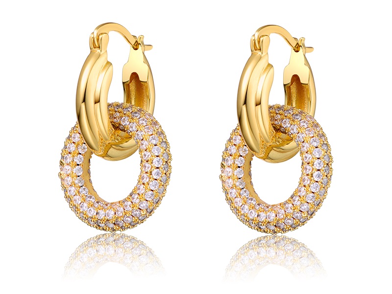 Boucles d'oreilles créoles double cercle plaquées or 14 carats avec zircone Cubiz AAA