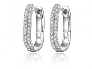 Sterling Silver Pave CZ Oval Huggie Earring for Women girls