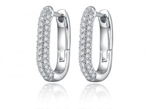 Sterling Silver Pave CZ Oval Huggie auskarai moterims