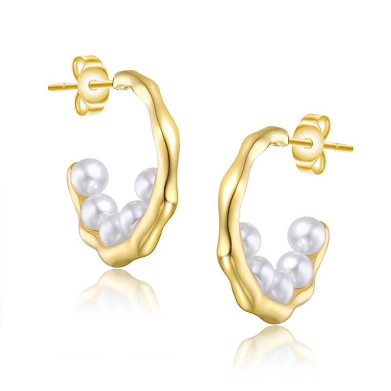 China 14K Yellow Gold Plated Shell Pearl Hoop Earring for