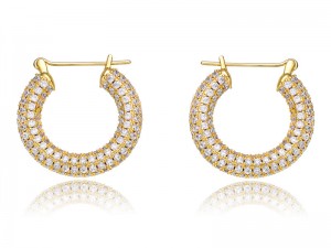 Eshine Pave Cubic Zirconia Hoop Earring 18K Zêrîn pêçayî.