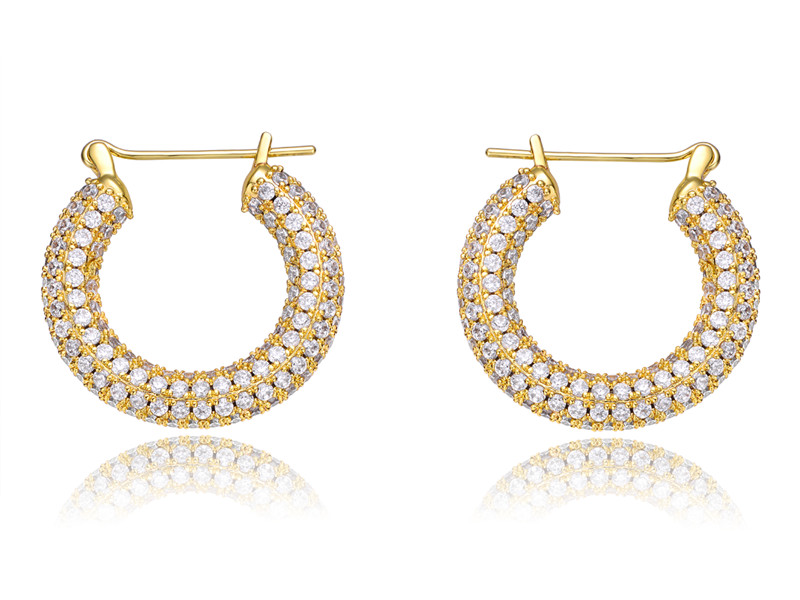 Eshine Pave Cubic Zirconia Hoop காதணி 18K தங்க முலாம் பூசப்பட்டது.