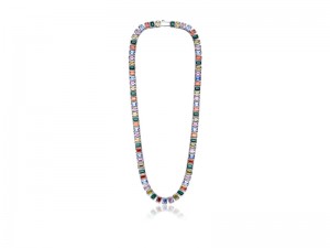 Eshine Rainbow ڪيوبڪ Zirconia پٿر Tennis Chain Necklace