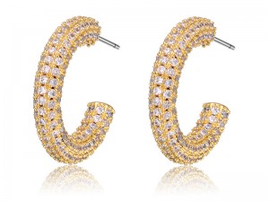 Luxury 18 Gold Plated Pave Cubic Zirconia Hoop Earring
