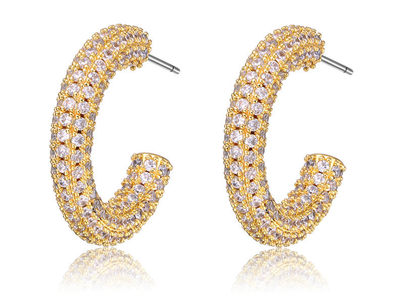 Luxury 18 Gold Plated Pave Cubic Zirconia Hoop Earring-01