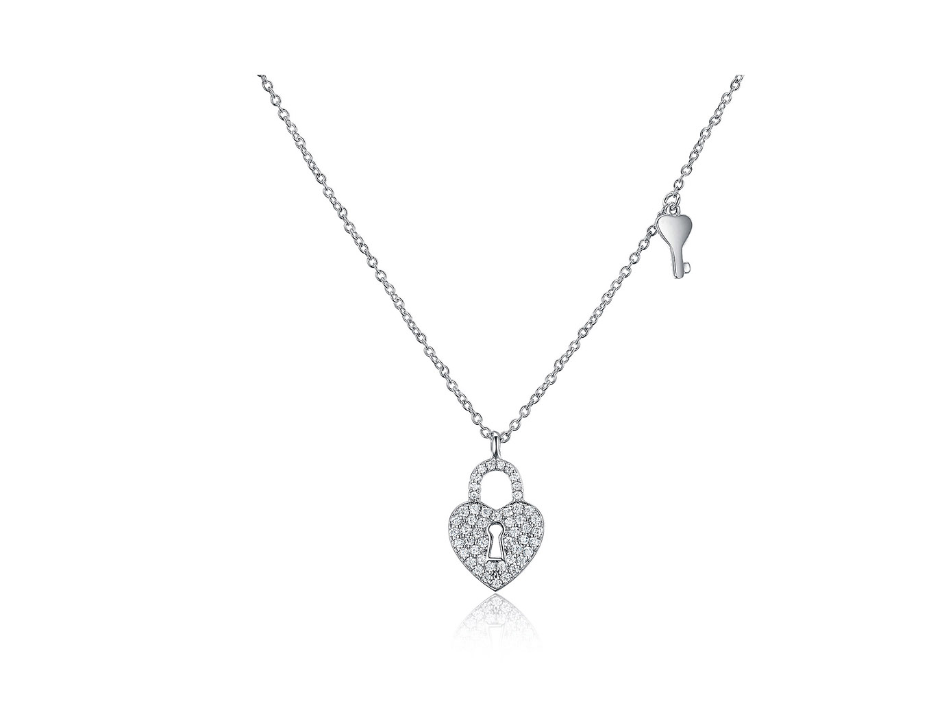 Collier avec pendentif clé et cœur en CZ en argent sterling