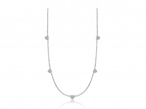 Silver Pave CZ Heart Dangling Station Chain Necklace for girls
