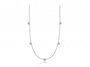 Silver Pave CZ Heart Dangling Station Chain Necklace para sa mga babaye