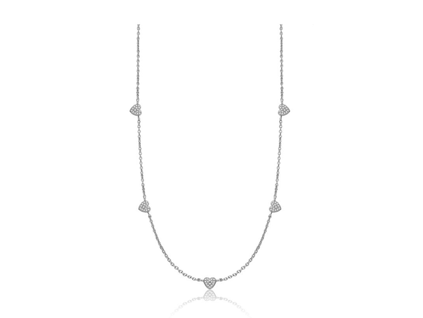 Silver Pave CZ Heart Dangling Station Chain Necklace for girls