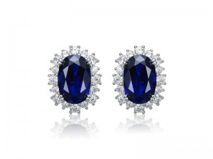 ODM 925 Ayar Gümüş Oval Safir & Kübik Zirkonya Küpe ST4105E