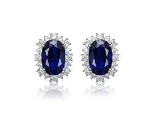 ODM 925 Sterling Silver Oval Sapphire & Cubic Zirconia Earring  ST4105E