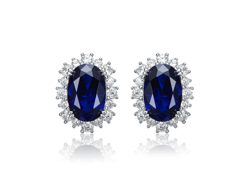 ODM 925 Sterling Silver Oval Sapphire & Cubic Zirconia Earring  ST4105E Featured Image