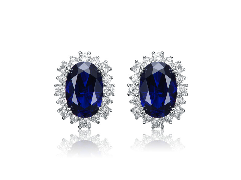 ODM 925 Sterling Silwer Ovaal Sapphire & Cubic Zirconia Oorring ST4105E