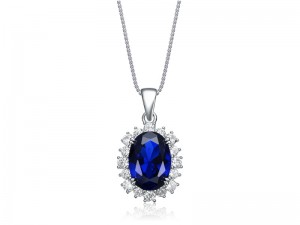 ODM Sterling Silver and Cubic Zirconia & Created Sapphire Pendant Necklace ST4105P