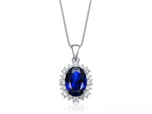 ODM Sterling Silver lan Cubic Zirconia & Dibuat Sapphire Pendant Kalung ST4105P