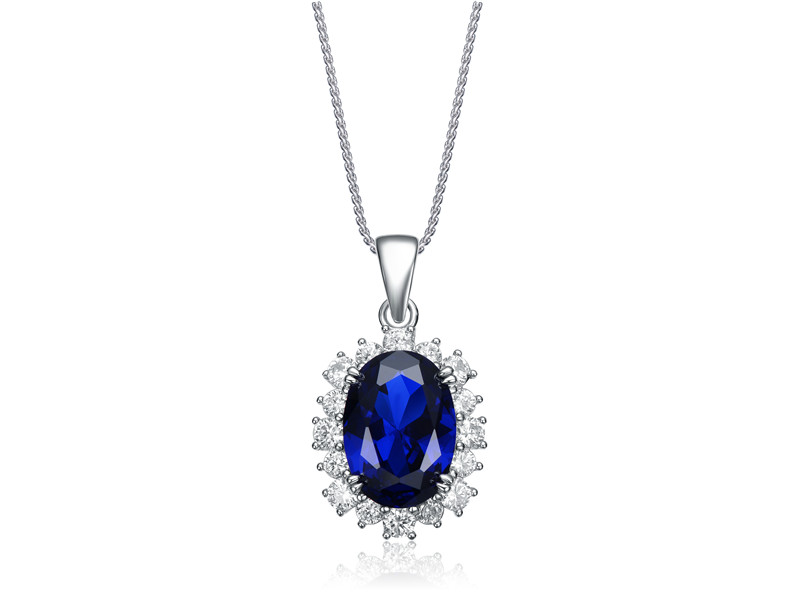 ODM Sterling Silver and Cubic Zirconia & Created Sapphire Pendant Necklace ST4105P-01