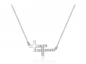 Double Sideways Cross Necklace in Sterling Silver