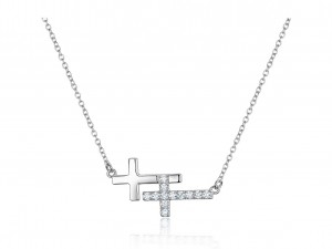 Collar con doble cruz lateral en plata de ley