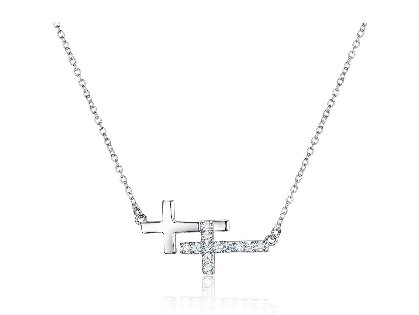 Collier croix double latérale en argent sterling