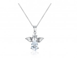 Cubic Zirconia Angel Pendant Necklace in Sterling Silver