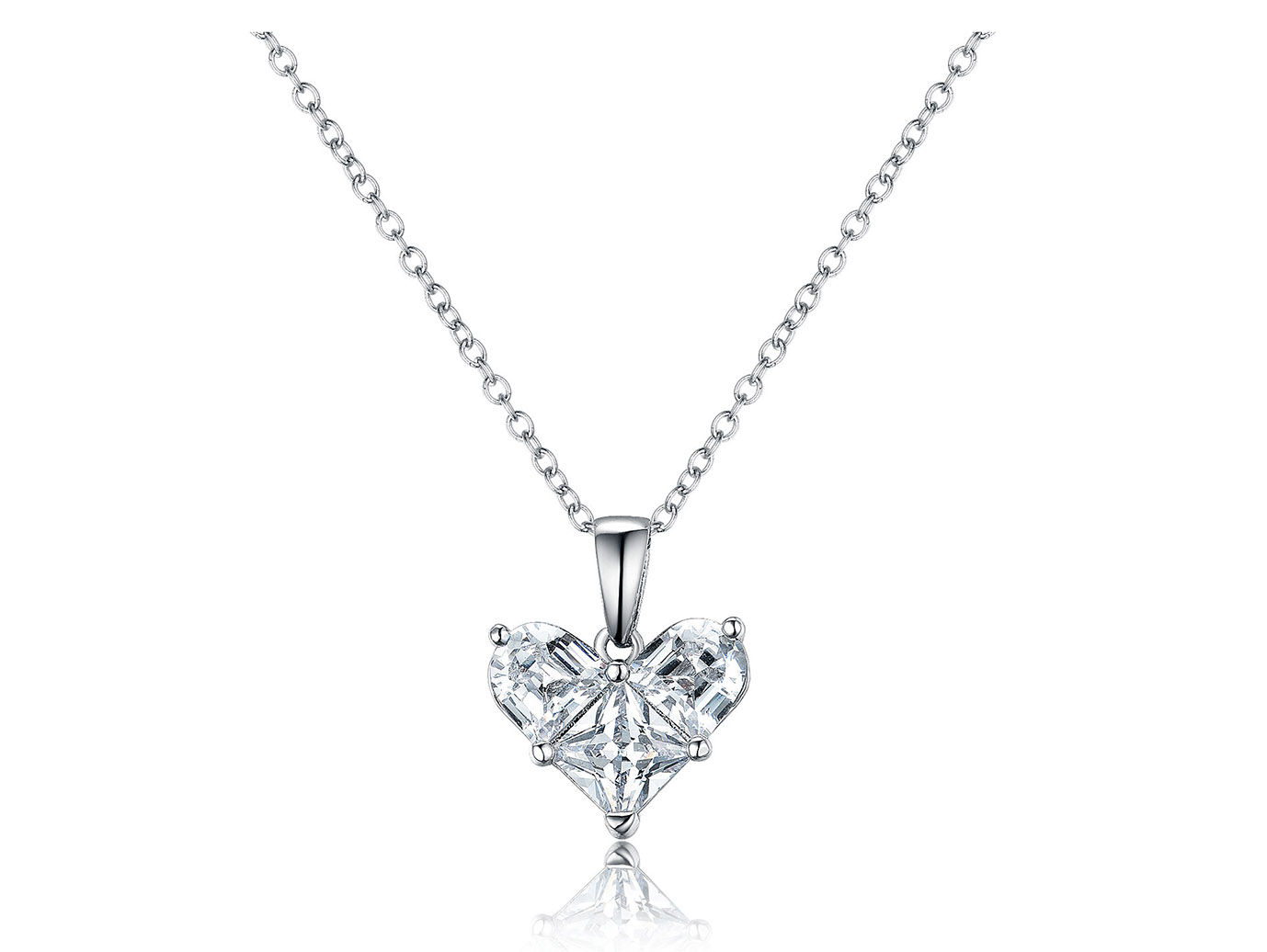 Collier avec pendentif en forme de cœur en argent sterling 925, trois pierres, taille princesse, serti de griffes, zircone cubique