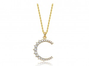 Cubic Zirconia Crescent Moon Pendant Necklace i...