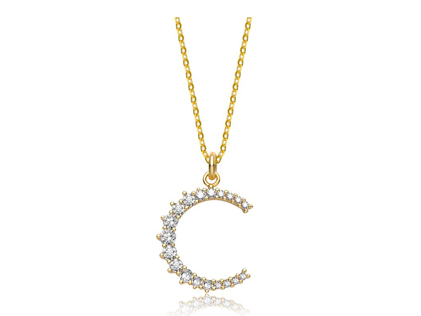 Collana Con Ciondolo Luna In Argento 925 E Zirconi - Catena 45cm, Gioiello Elegante Per Donna, Regalo In Sacchetto Velluto
