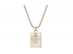 Gold Plated Trendy White CZ Heart Frame Pendant Necklace