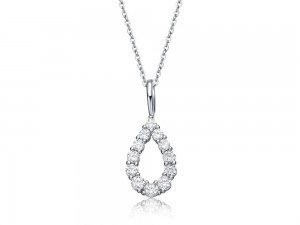 Pear Shape Lab Created CZ Diamond Pendant Necklace in Sterling Silver for Women Girls
