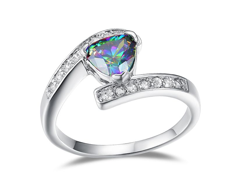 Sterling Silver Trillion Cut MysticTopaz CZ Ring for Ladies