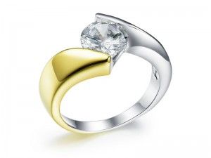 925 Sterling Silver Bypass CZ Engagement Ring