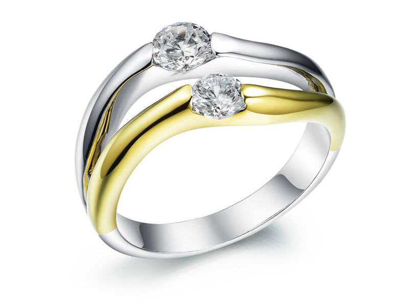 Bague de fiançailles en argent 925 avec double contour de zircone cubique