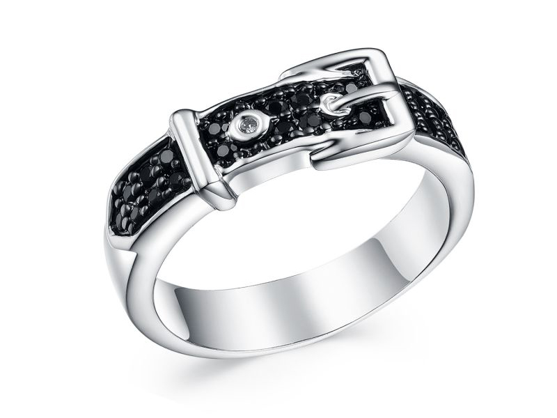 Bague à boucle en diamant CZ noir, argent sterling 925 avec rhodium noir