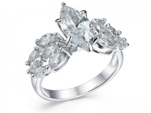 Sterling zilveren Marquise geslepen zirkonia cluster verlovingsring