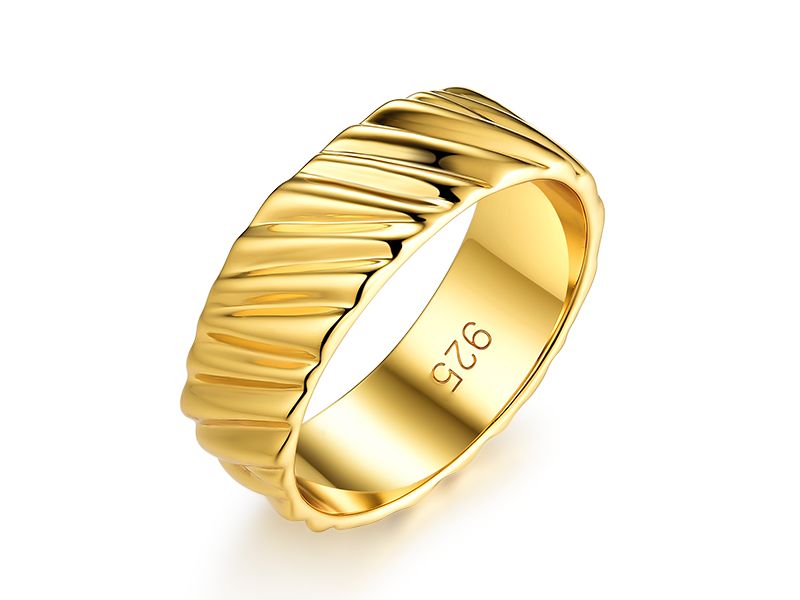 18K Gold plated Sterling Sëlwer gewellt Textur Band Ring