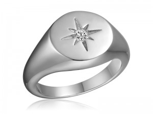 Stelring Anillo de plata con sello Starburst de moissanita para mujeres/niñas