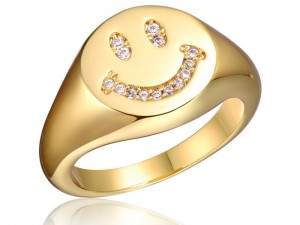 Sterling Silver CZ Diamond Smiley Face Signet Ring for Girls