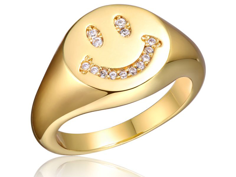 Anellu in argentu Sterling CZ Diamond Face Smiley Signet per e ragazze