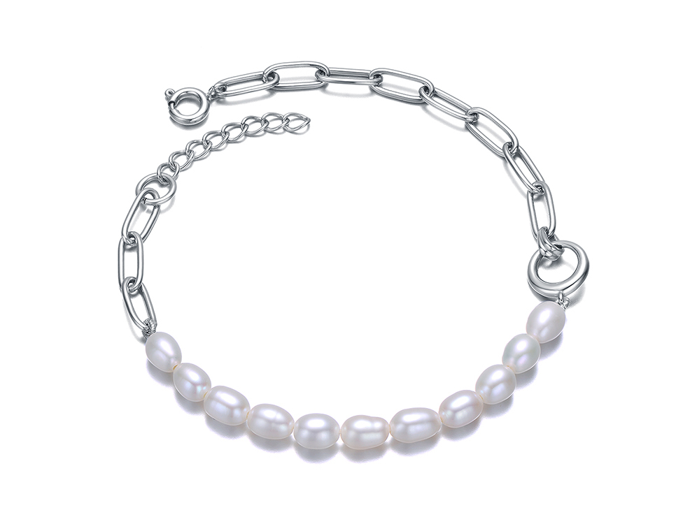 Pulsera de perlas de agua dulce y cadena de acero inoxidable para mujer