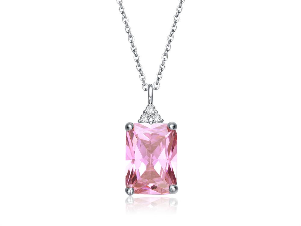 ເງິນ Sterling ສີບົວຂອງແມ່ຍິງ, Cubic Zirconia Stone Pendant Necklace